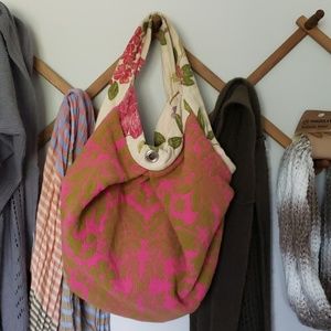 Pink green floral purse retro